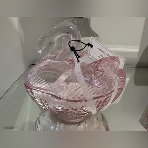 Elegant Pink Glass Swan Candle Bowl Candy Dish NWT Cupcakes & Cashmere